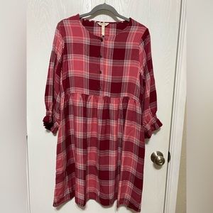 Matilda Jane Women’s Large Flannel Dress Pockets Soft Plaid Fall Wear L Ruffle